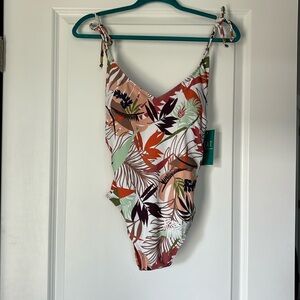 Ladies one Piece Swimsuit, Medium, Tropical Browns